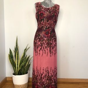 Pink burgundy floral maxi long summer dress sleeveless tank boho imported large